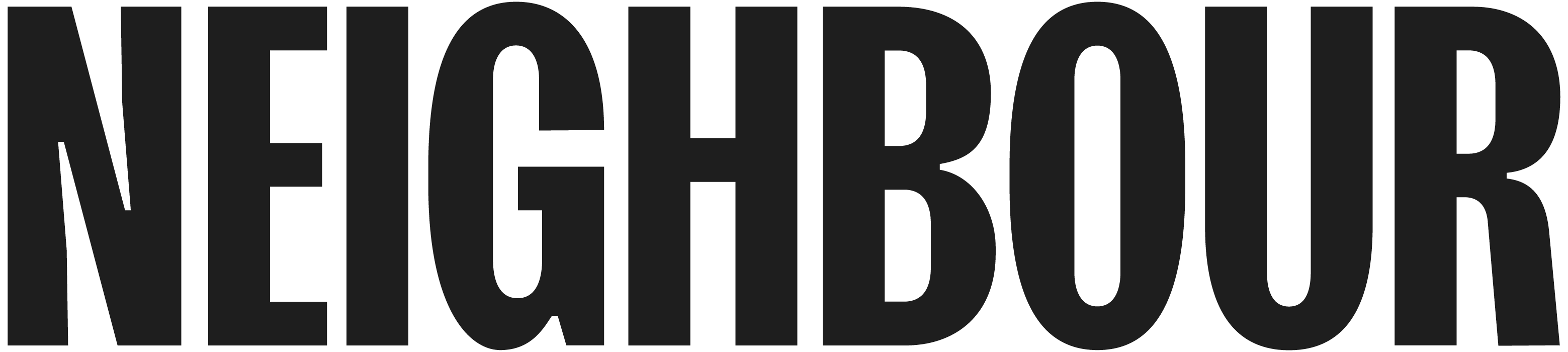 The image shows the word "NEIGHBOUR" in large black letters.